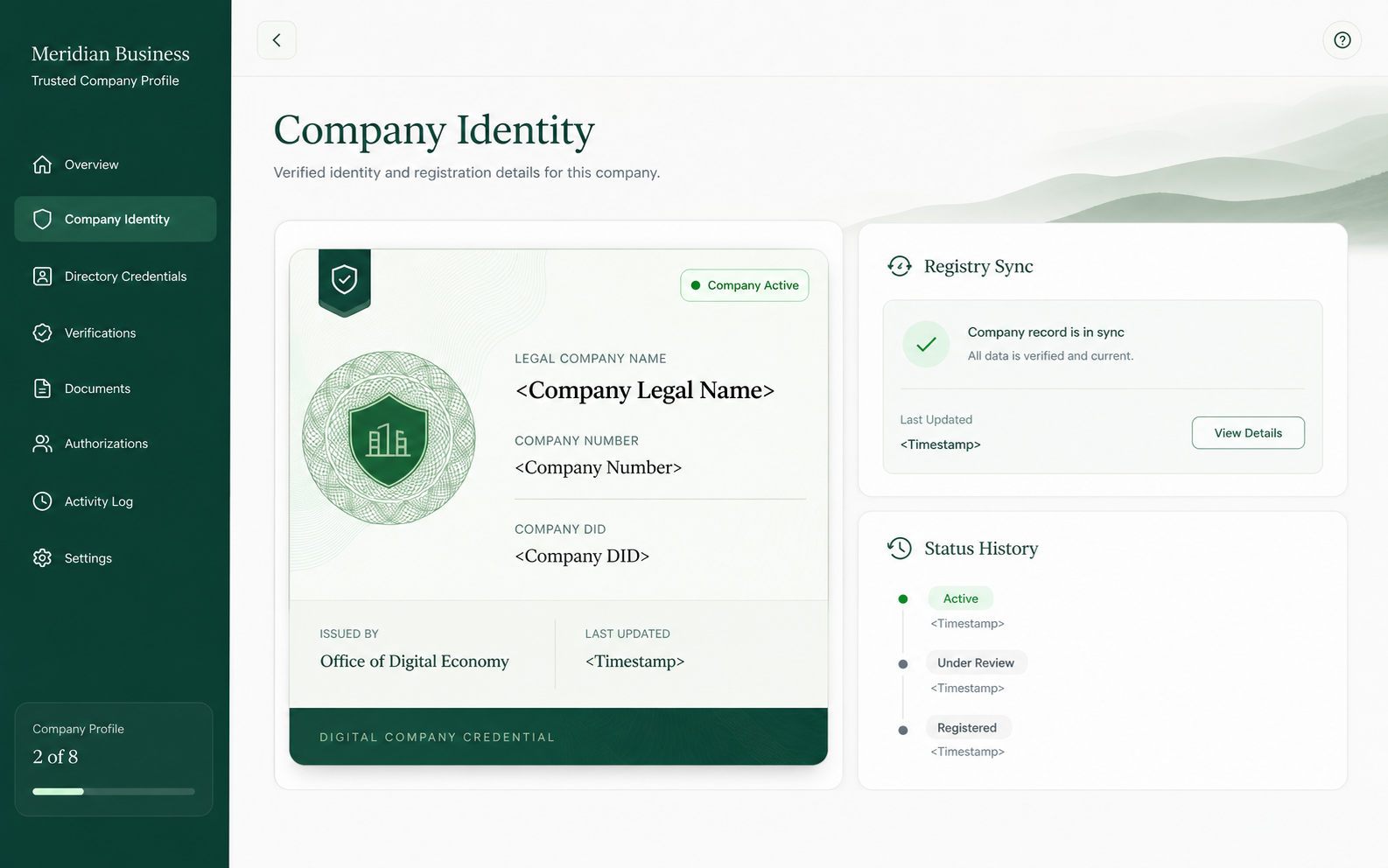 Company Identity page concept