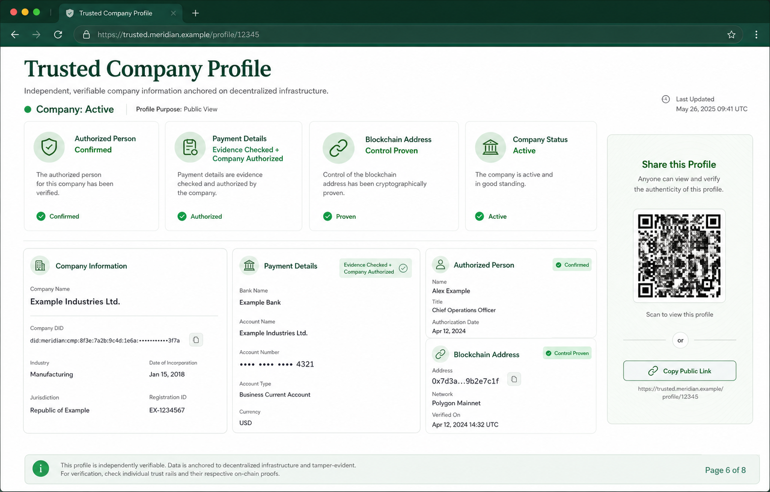 Public Trusted Company Profile page concept