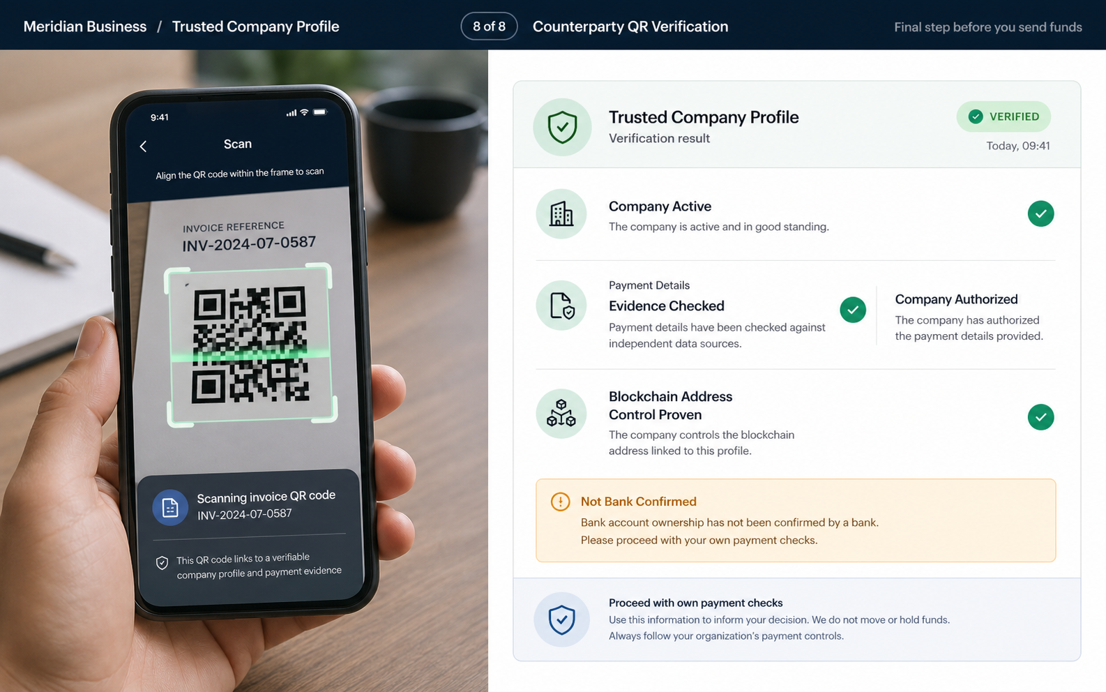 Counterparty QR verification flow concept
